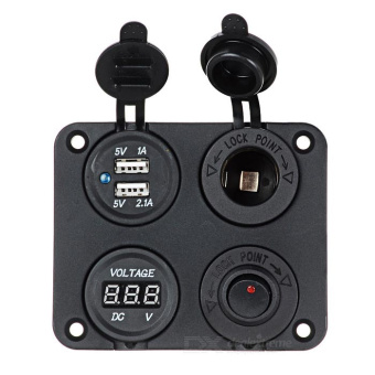 Switch панель 2port USB 1A.2.1A,розетка 12В, Вольтметр, переключатель